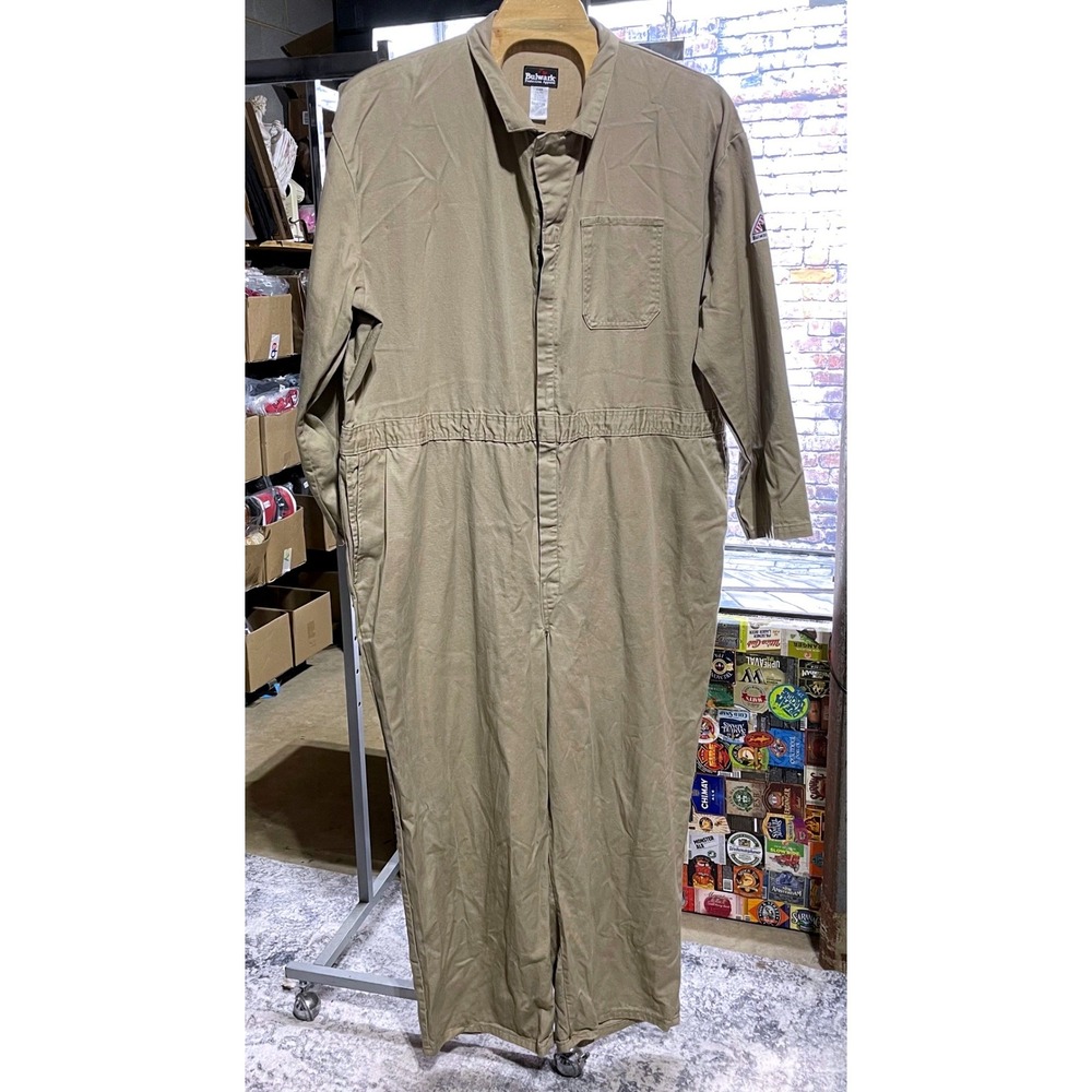 Bulwark Excel FR Flame Resistant Coveralls Mens 64-RG Khaki Cotton Work Jumpsuit